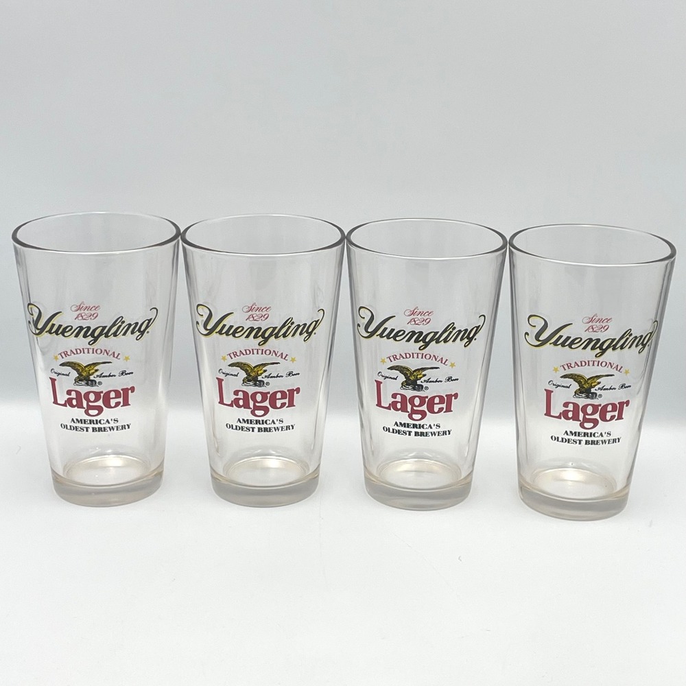 Yuengling Traditional Lager Pint Glasses Set of 4 Beer Barware 6"